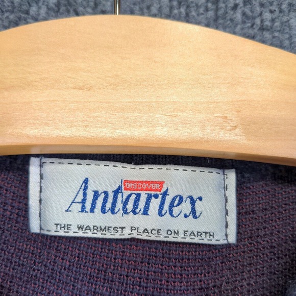 Antartex Men's Pullover Knit Sweater Blue XL Diamond Patch Striped Wool Vintage - Picture 8 of 12